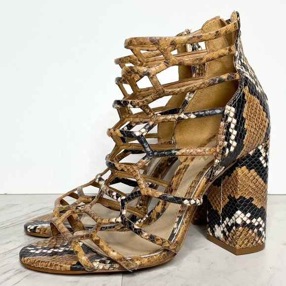 Schutz Julianna Block Heel Cage Snake Leather Sandal 7 1/2 B - Picture 1 of 14